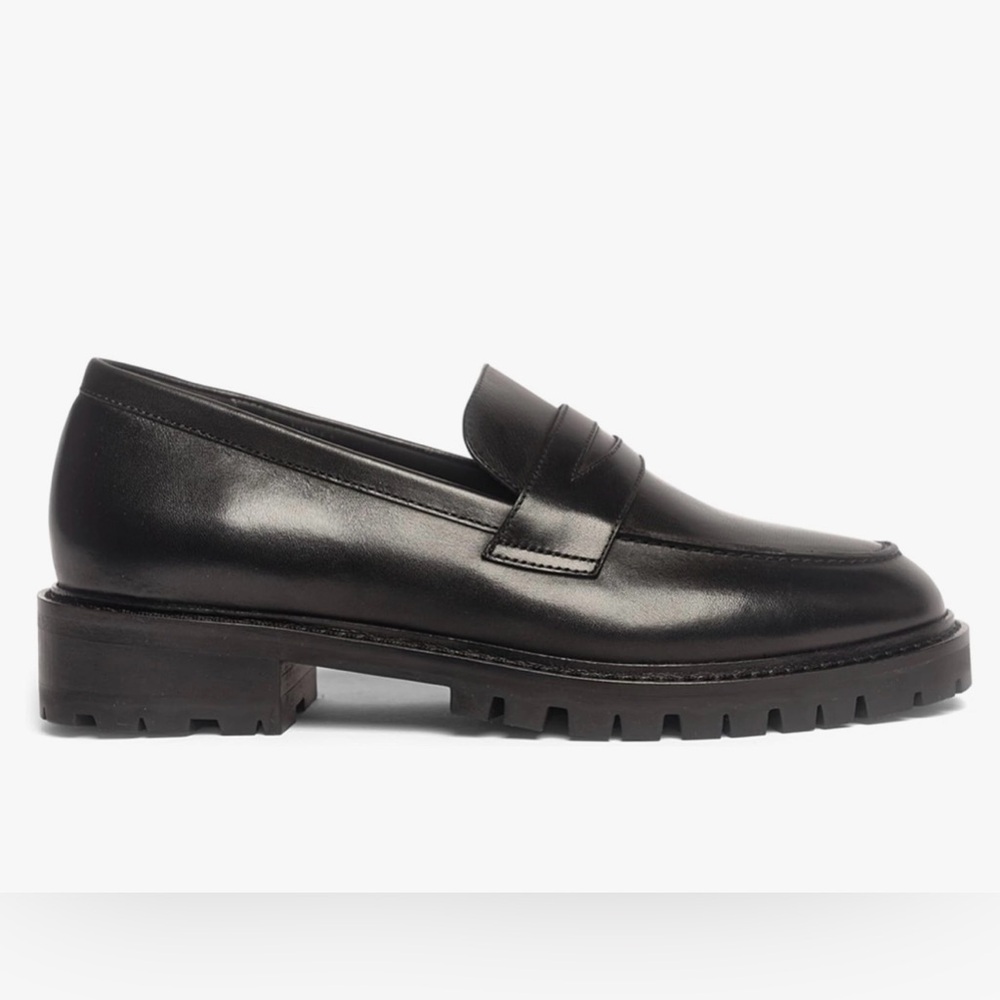 Anthony Veer Megan Classic Black Penny Loafer Leather Platform Minimalist Shoes